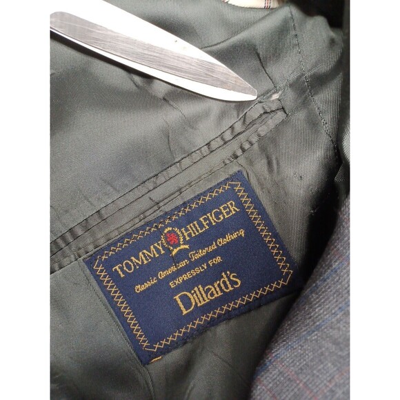 Vtg Tommy Hilfiger Windowpane Sport Coat Mens Gray 3 Button Jacket Blazer 40L - Picture 9 of 11